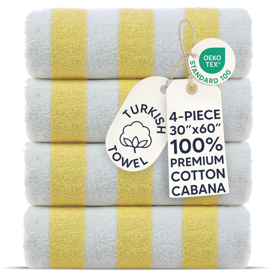 Chakir Turkish Linens 100% Cotton Cabana Beach Towels 4-Pack (Yellow) — Thick Stripe, 30x6 — Chakir Turkish Linens at The Homely Pantry