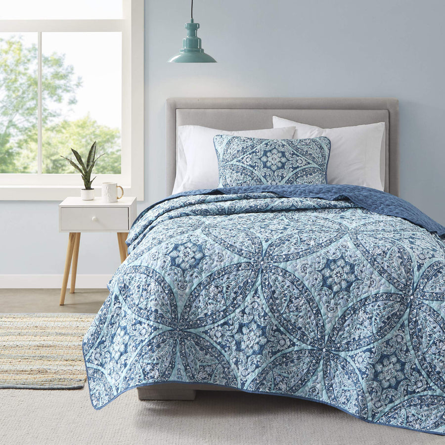 Comfort Spaces Gloria Boho Twin XL Quilt Set — Aqua Reversible Lightweight 2-Piece Coverle — Comfort Spaces at The Homely Pantry