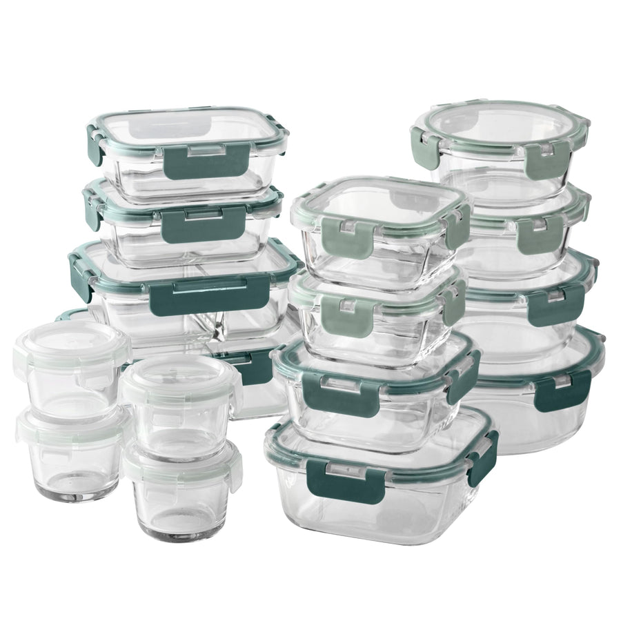 COOK WITH COLOR Borosilicate Glass Food Container Set 32-Pc Ombre Green — Leakproof, Built — COOK WITH COLOR at The Homely Pantry