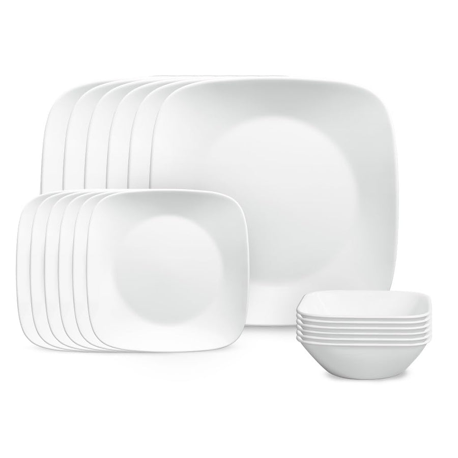 Corelle Vitrelle 18-Piece Square Dinnerware Set — Pure White, Lightweight Triple-Layer Gla — Corelle at The Homely Pantry