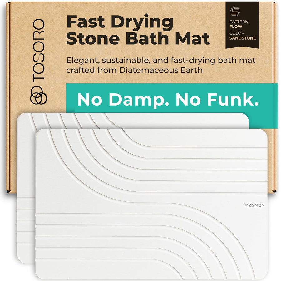 TOSORO Diatomaceous Earth Bath Mat Set 2pcs — Sandstone 23.5 x 15 in, Quick‑Dry Non‑Slip S — Bathtub Accessories at The Homely Pantry