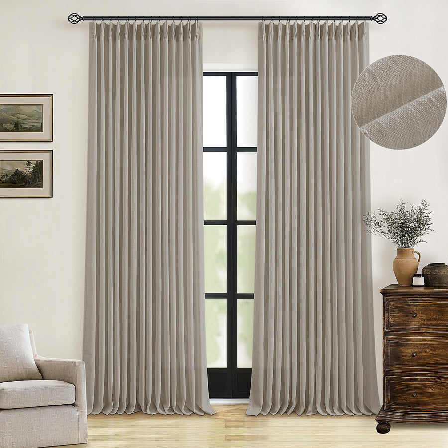 TWODRAPES Linen Curtains Taupe Burlywood 96in Pinch Pleat Heavyweight 400 GSM - 2 Panels — Panels at The Homely Pantry
