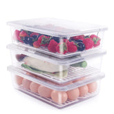 77L front view of three-pack clear containers showing compact storage benefits