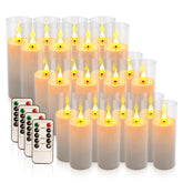 Aamdkcyu front view of 24 white and clear acrylic pillar candles, perfect for large events