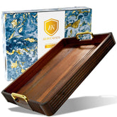 Abawi Nexus front view of acacia wood tray showing elegant grain and sealed finish