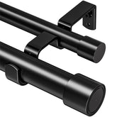 Abiglifty double rod front view showing matte black frame and layered curtains for versatile styling