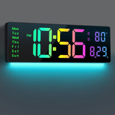 Abovsare front view of 16 inch LED clock showing multicolor digits and clear visibility