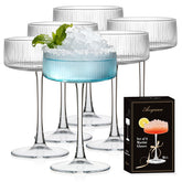 Accguan front view of ribbed coupe glasses showcasing elegant shape and clarity