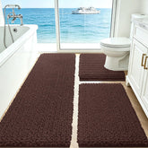 ACCUMTEK front packaging of dark coffee rug set showing contents and color, plush comfort