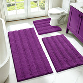 ACCUMTEK front view of striped purple rug set adding style