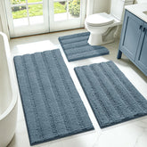 ACCUMTEK SmileYes front view showing three-piece stone blue rug set and plush comfort