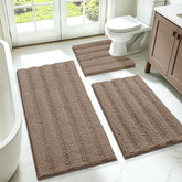 ACCUMTEK front view of striped bath mat showing plush texture and style