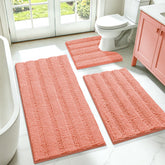 ACCUMTEK front view of striped coral rug set showing full coverage and color