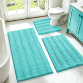 ACCUMTEK front view of striped teal rug set showing coordinated look and comfort