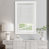 ACHIM cordless mini blind front view showing clean pearl white finish and privacy benefit