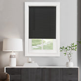 ACHIM front view of black cordless mini blinds highlights sleek look and privacy