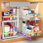 ADBIU front view of white under-sink organizer showing neat storage benefit