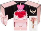 ADDWel front view of gift box showing rose, bear, and necklace—elegant presentation benefit