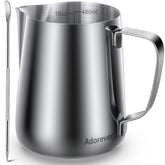 Adorever pitcher front view showing clean steel finish and durable build benefits