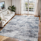 Aelenmu rug front view showing blue-grey abstract design and welcome feel