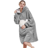 Aemilas front view light grey hoodie blanket showing oversized fit and coverage