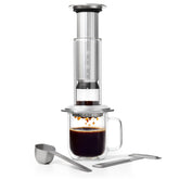 AeroPress premium front view glass chamber showing elegant design and consistent heat