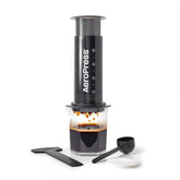 AeroPress front view showing compact 3-in-1 brewer and lid benefit ease