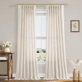 Aersas front view of two cream linen panels showing elegant pleats and neutral decor benefit: ready-made style