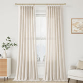 Aersas linen front view showing full-length curtain framing window and calm atmosphere