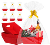 AFOROEOA front view of red kraft basket showing clean presentation and instant gift readiness