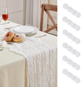 AGIRL front view of six white cheesecloth runners showing full set for event styling