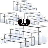 Aheroi front view of 16pcs clear acrylic risers showing clean presentation and versatility