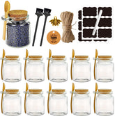 Ahhute front view of 12 clear glass jars showing neat packaging and presentation benefit