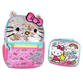 AI ACCESSORY INNOVATIONS Hello Kitty front backpack view showing glitter stars and sturdy straps for everyday use