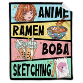 AIBILEEN front view showing kawaii ramen and boba anime print, bright and playful