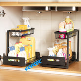 AIDIAM front view of metal under-sink organizer showing tidy storage and quick access