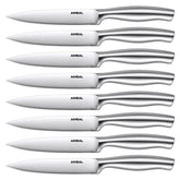 Aiheal knives front view showing eight polished blades and modern profile for consistent slicing