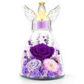 AIMEYE glass angel front view showing preserved roses and elegant display benefit