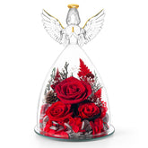 AIMEYE glass angel front view showing preserved roses and romantic decor benefit