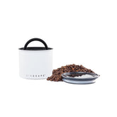 AirScape front view stainless canister showing sleek finish and easy-grip lid benefit