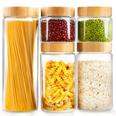 AISIPRIN five-piece glass jar set displayed front, shows size variety and organized storage