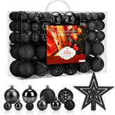 Aitsite front packaging showing 100-pack black ornaments, quick setup benefit