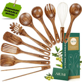 AIUHI teak utensil set front packaging showing complete 10-piece collection