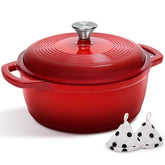 AIVIKI dutch oven front view showing red enameled finish and lid — attractive centerpiece