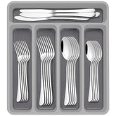 AIVIKI full 60-piece flatware set displayed front view showing organized utensils and polished finish