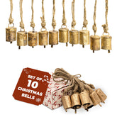 AKATVA gold bells front view showing vintage finish and warm holiday charm