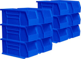 Akro-Mils AkroBins front view showing full 12-pack for organized storage