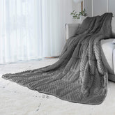 ALANSMA front view of grey weighted blanket showing neat stitching and calming color