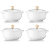 ALELION front view set of 4 crocks showing elegant white finish and lids, great for serving