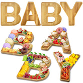 Alimtee front view of wooden baby letter board showcasing rustic serving charm